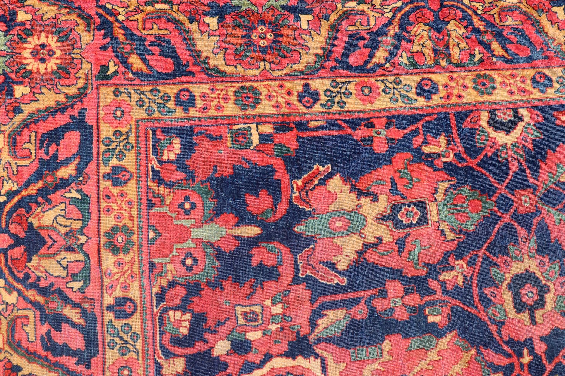 Hand-Knotted Antique Persian Sultanabad Rug With Large Scale Design in Blue, Red, and Gold  For Sale