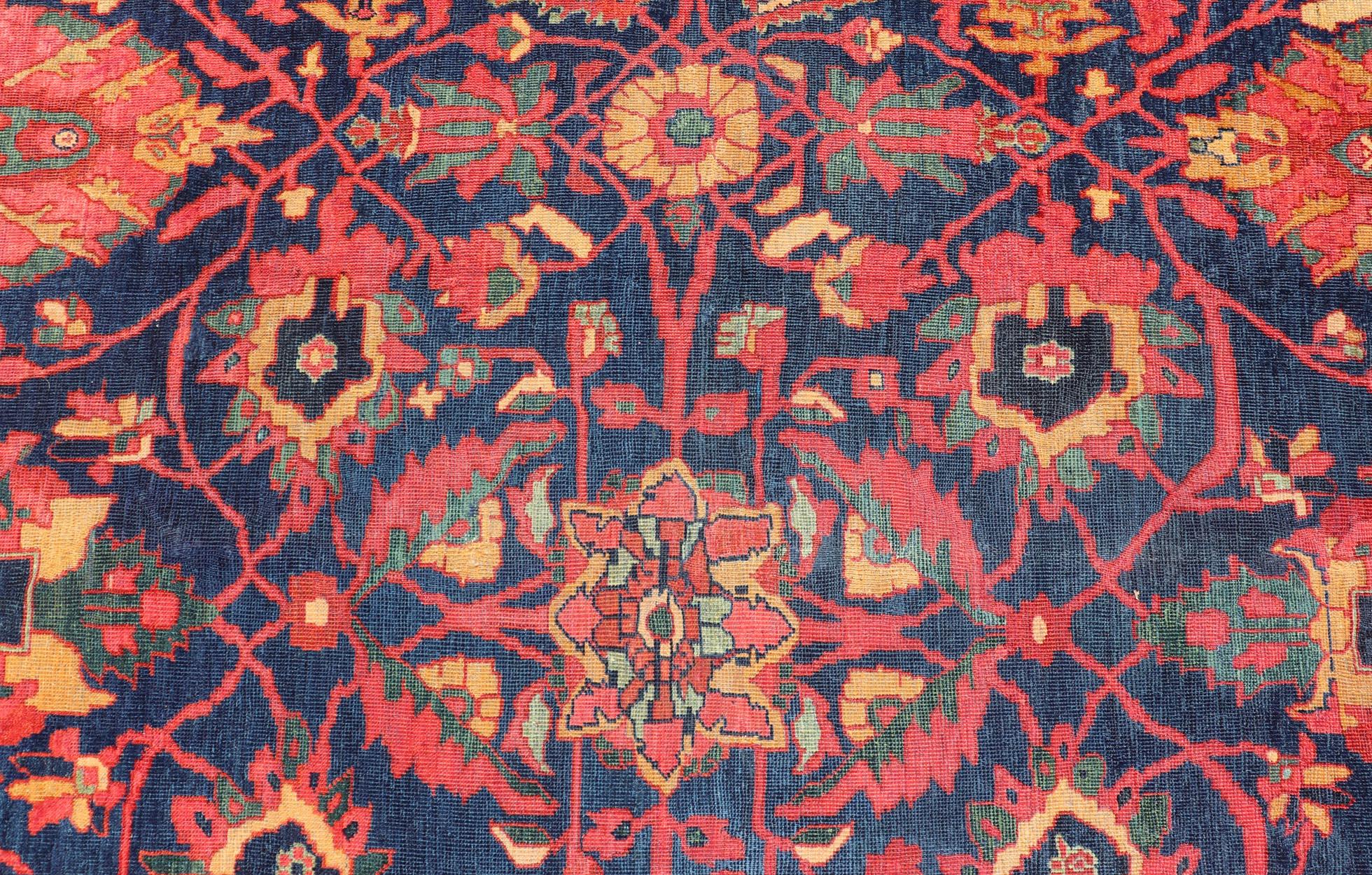 19th Century Antique Persian Sultanabad Rug With Large Scale Design in Blue, Red, and Gold  For Sale