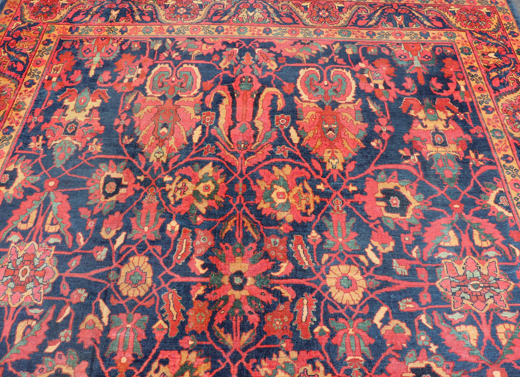 Antique Persian Sultanabad Rug With Large Scale Design in Blue, Red, and Gold  For Sale 1