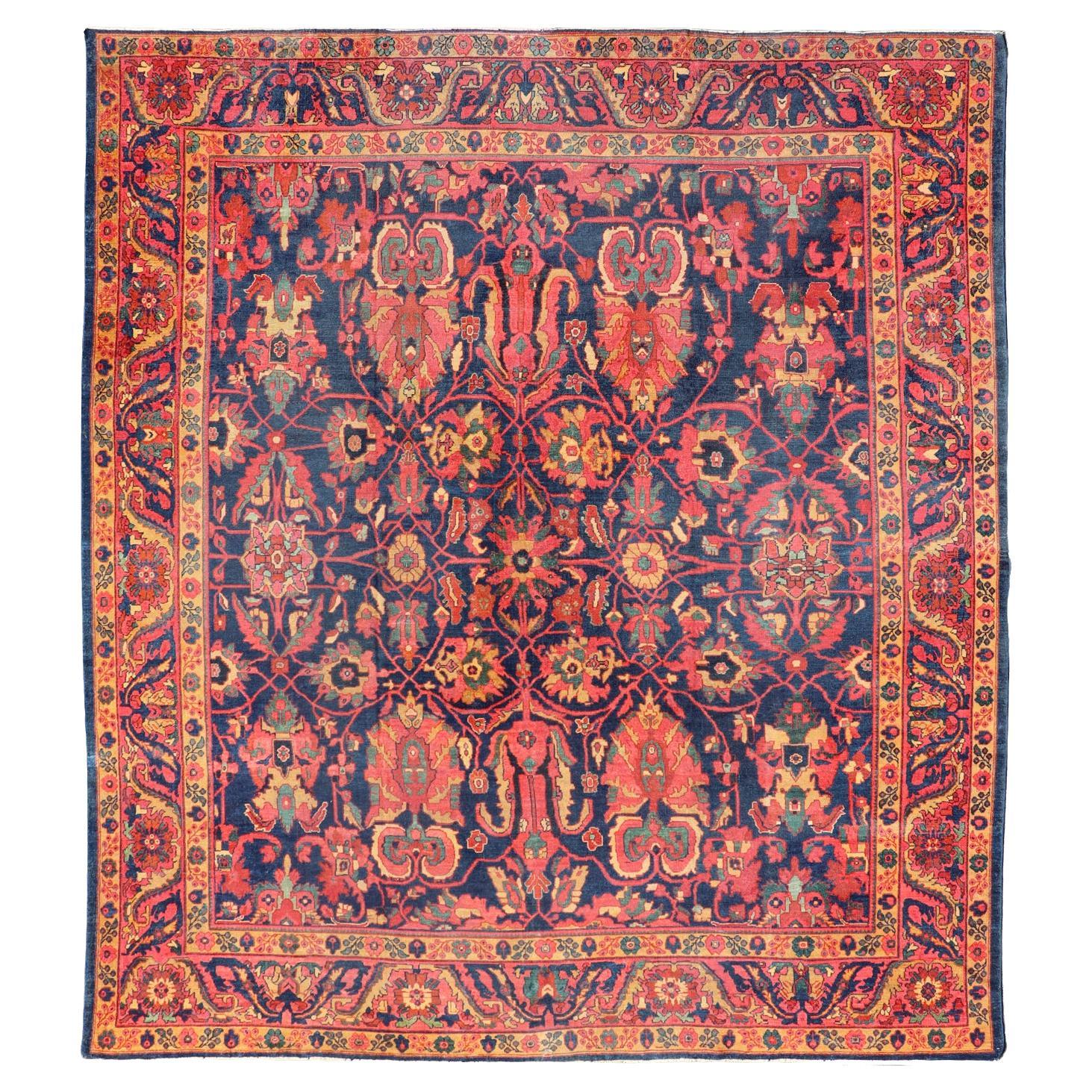 Antique Persian Sultanabad Rug With Large Scale Design in Blue, Red, and Gold  For Sale