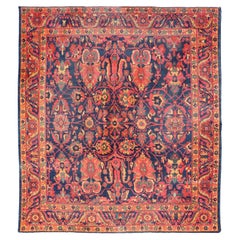 Antique Persian Sultanabad Rug With Large Scale Design in Blue, Red, and Gold 