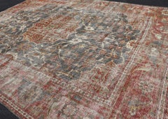 Antique Persian Sultanabad Rug with Medallion and Distressed Floral Design
