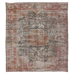Antique Persian Sultanabad Rug with Medallion and Distressed Floral Design