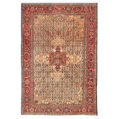 Antique Persian Sultanabad Rug in Herati Design with Ivory, Red and Green