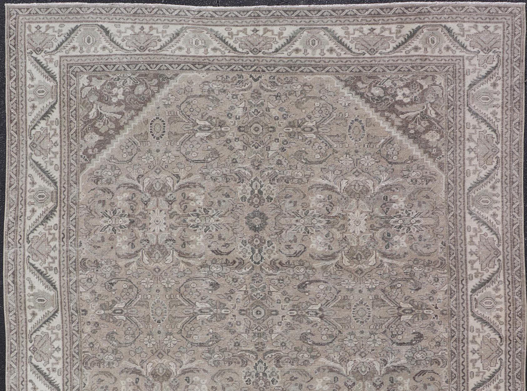 Noué à la main Ancien tapis persan Sultanabad Rugs avec am designs en gris doux 10'1 x 13'5 en vente