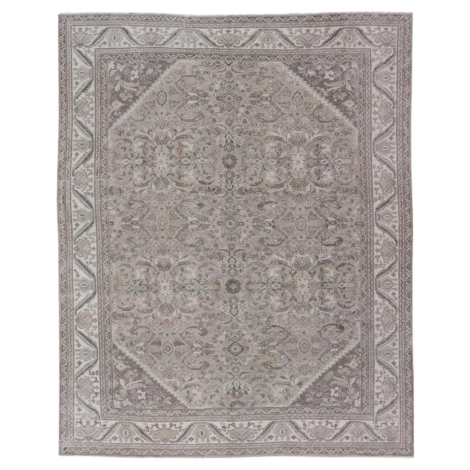 Ancien tapis persan Sultanabad Rugs avec am designs en gris doux 10'1 x 13'5 en vente