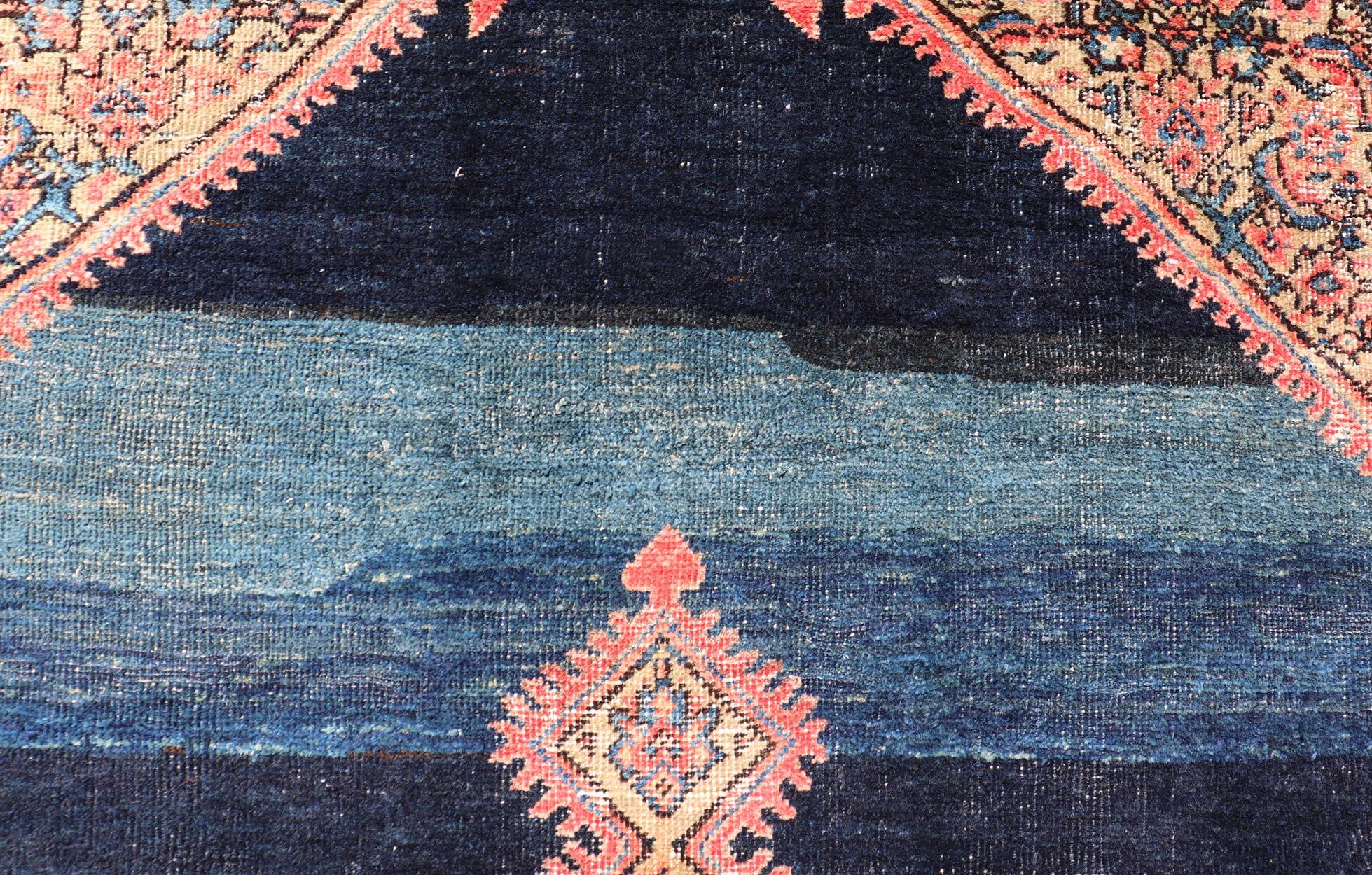 Antique Persian Sultanabad Rug With Medallion and Navy Blue Field. Country of Origin: Iran; Type: Sultanabad; Design: Floral, Floral Medallion, All-Over; Keivan Woven Arts: rug EMB-22206-15091; Persian rug, Antique Persian Rug, Antique Persian