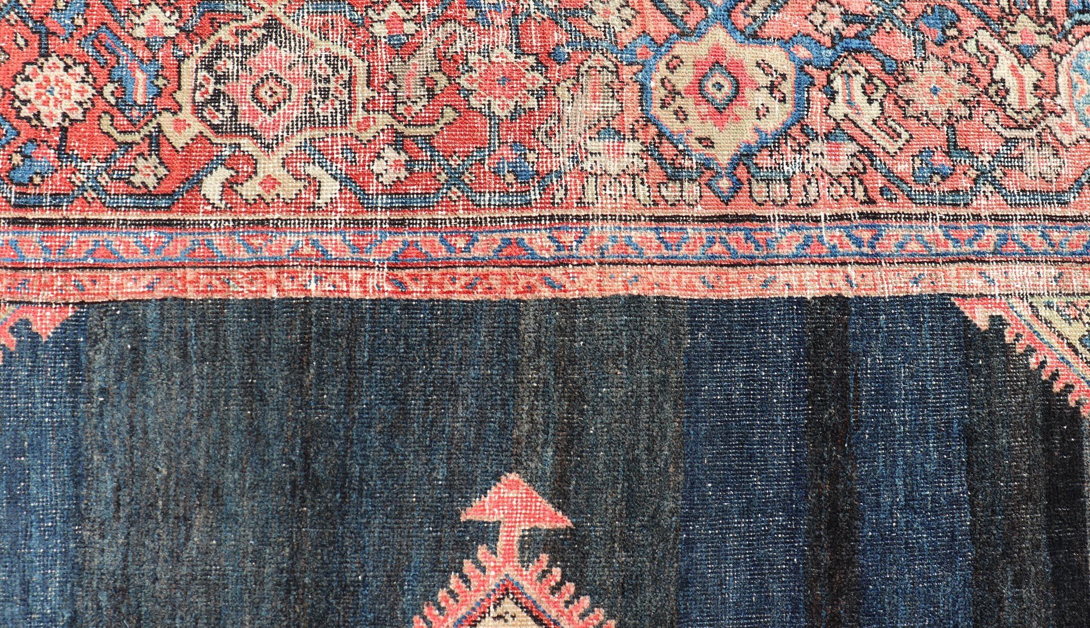 Hand-Knotted Antique Persian Sultanabad Rug With Medallion On A Navy Blue Field  For Sale