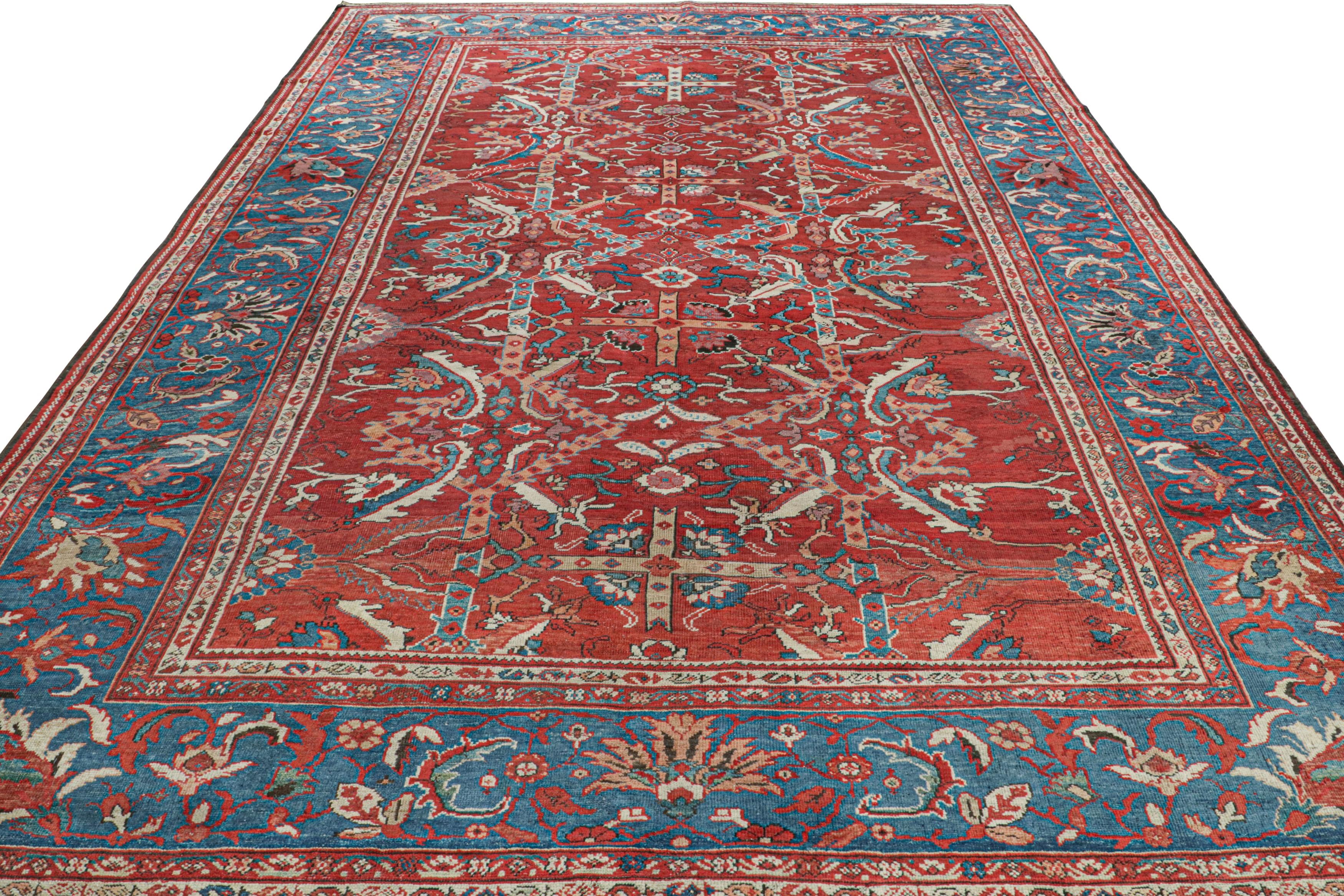 Hand-Knotted Antique Persian Sultanabad Rug with Red-Blue Floral Patterns, from Rug & Kilim For Sale