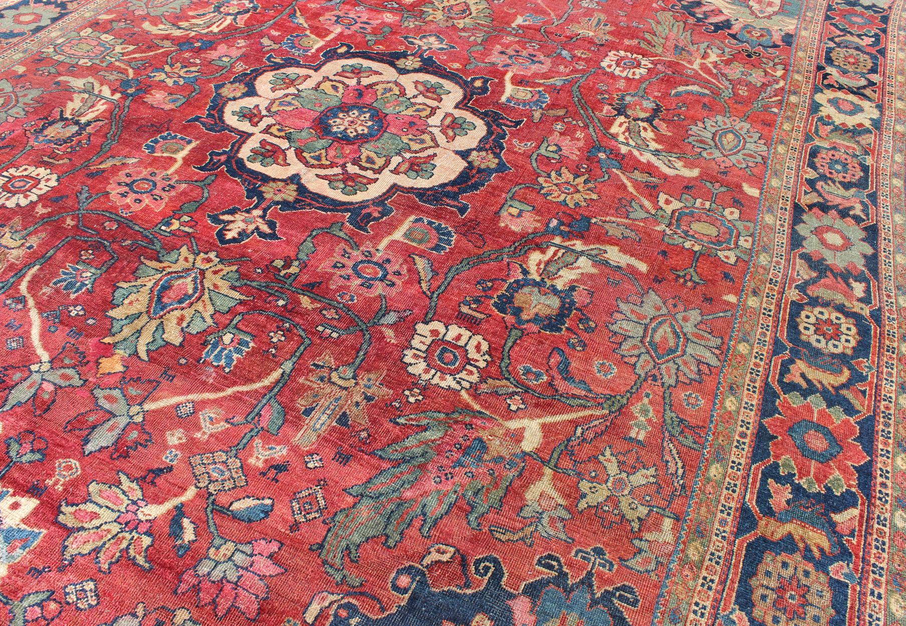 Antique Persian Sultanabad Rug in Red, Blue, Green and Large Scale Florals  For Sale 5