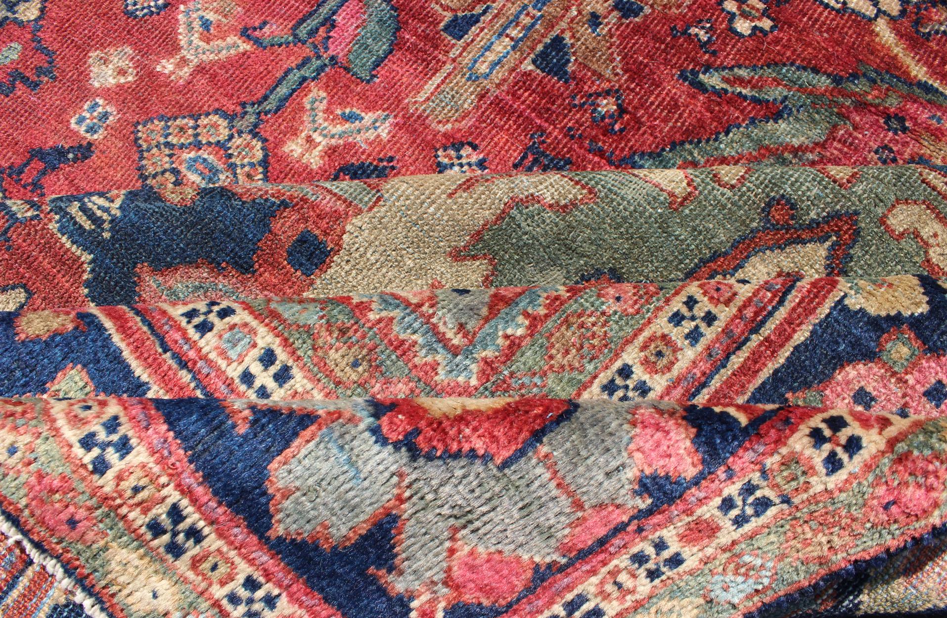 Late 19th Century Antique Persian Sultanabad Rug in Red, Blue, Green and Large Scale Florals  For Sale