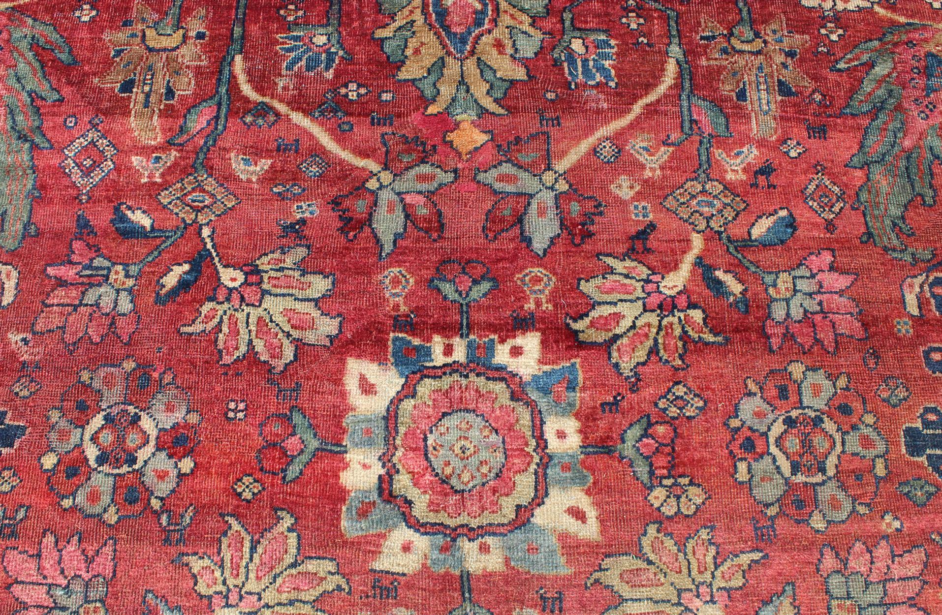 Antique Persian Sultanabad Rug in Red, Blue, Green and Large Scale Florals  For Sale 2