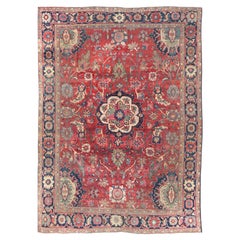 Antique Persian Sultanabad Rug in Red, Blue, Green and Large Scale Florals 