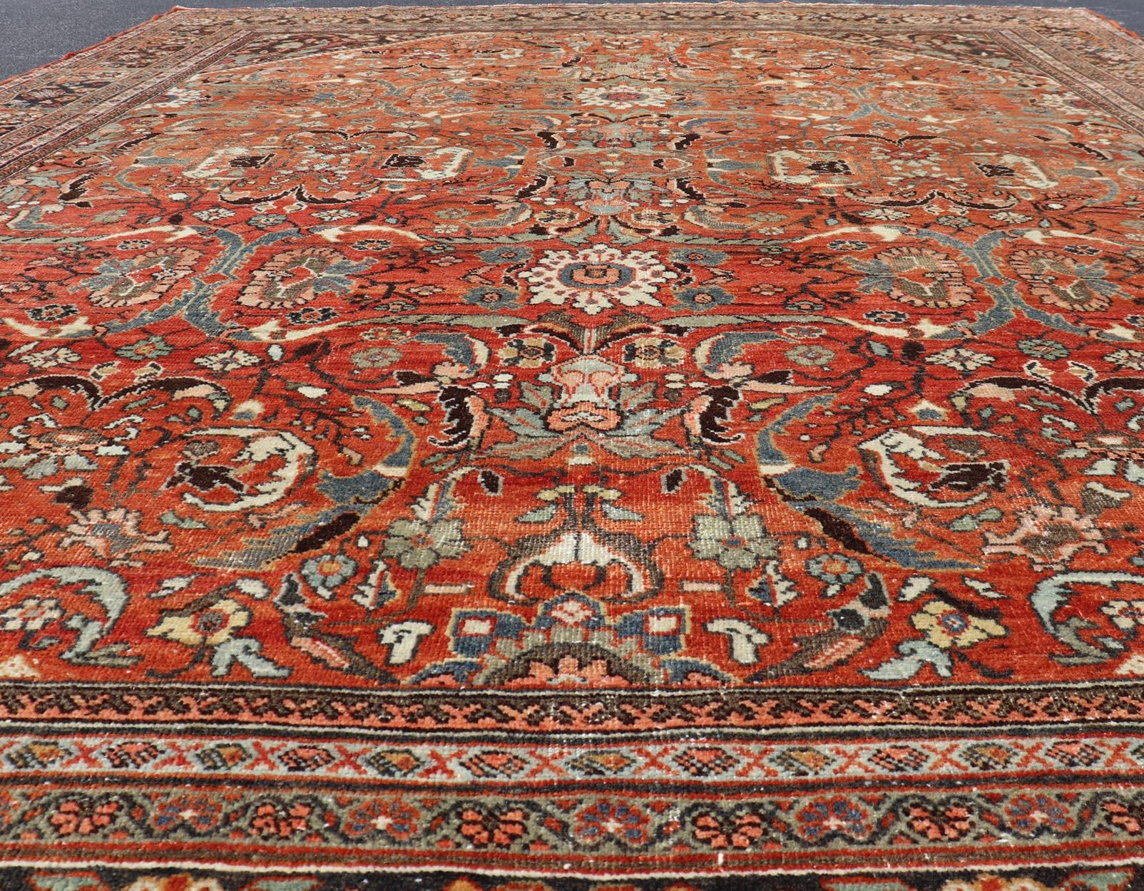 Alfombra Persa Antigua Sultanabad Rugs con Suelo Rojo y Diseño Allover 10'3 x 13'6 en venta 4