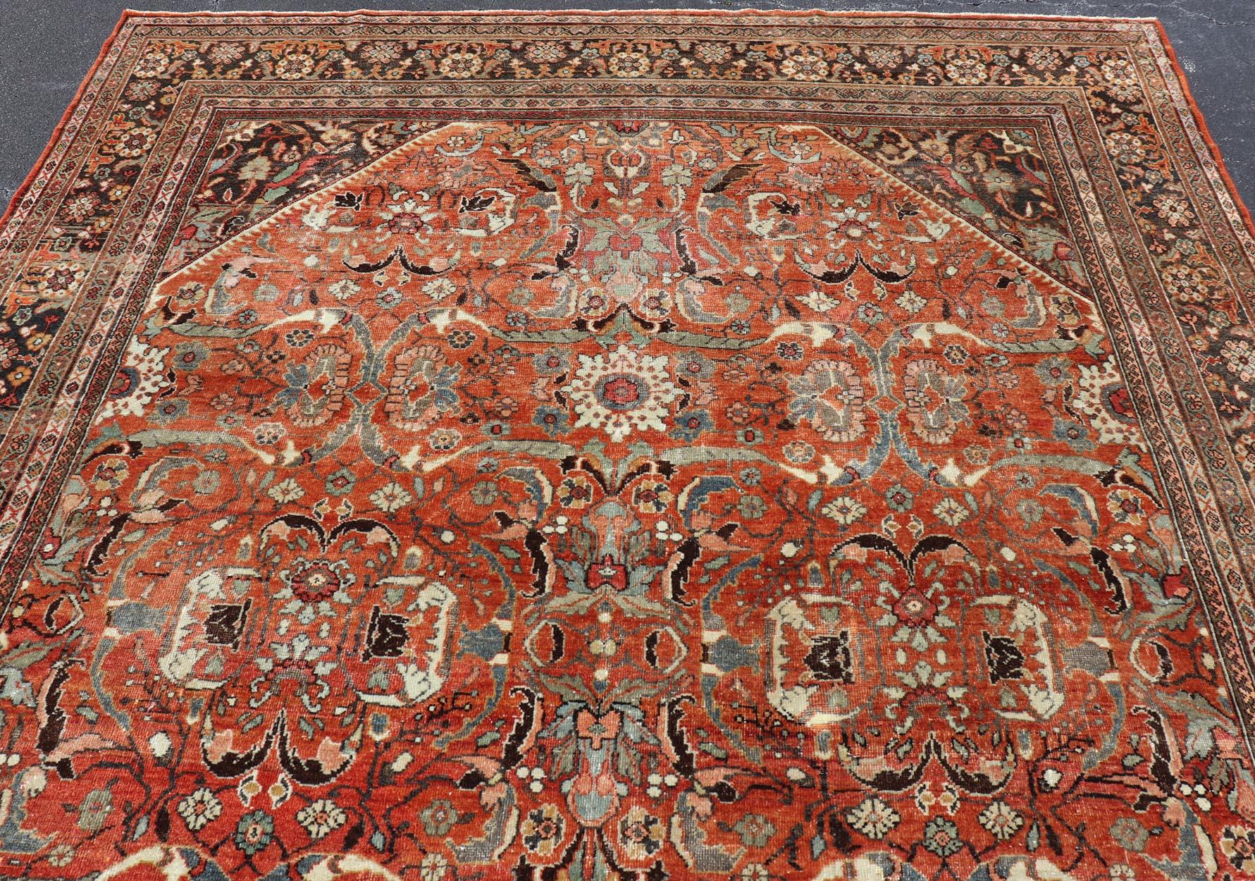 Alfombra Persa Antigua Sultanabad Rugs con Suelo Rojo y Diseño Allover 10'3 x 13'6 en venta 5