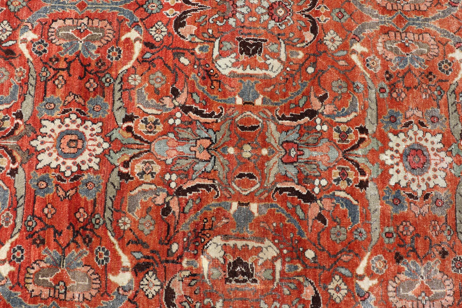 Alfombra Persa Antigua Sultanabad Rugs con Suelo Rojo y Diseño Allover 10'3 x 13'6 en venta 6