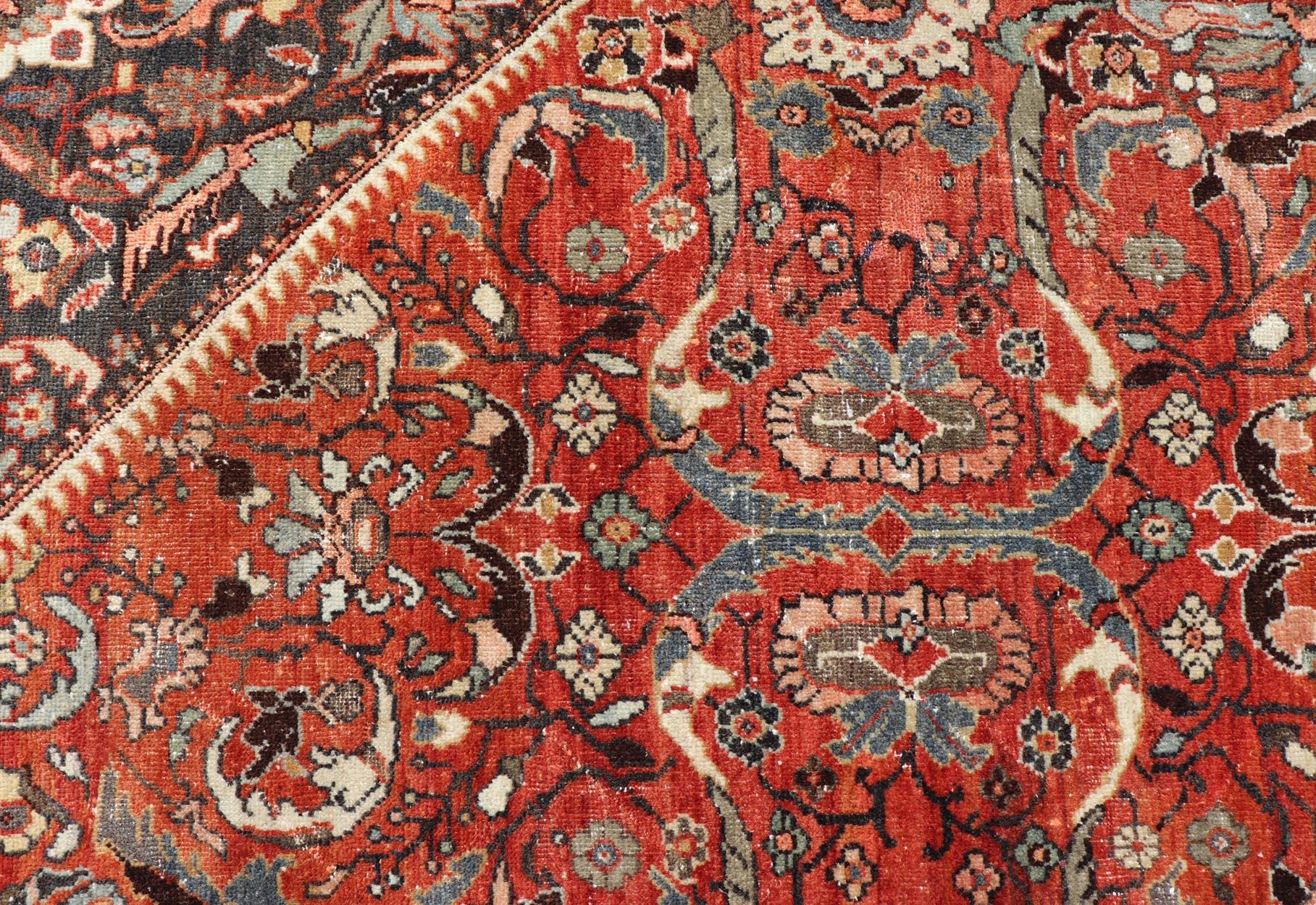 Alfombra Persa Antigua Sultanabad Rugs con Suelo Rojo y Diseño Allover 10'3 x 13'6 Anudado a mano en venta