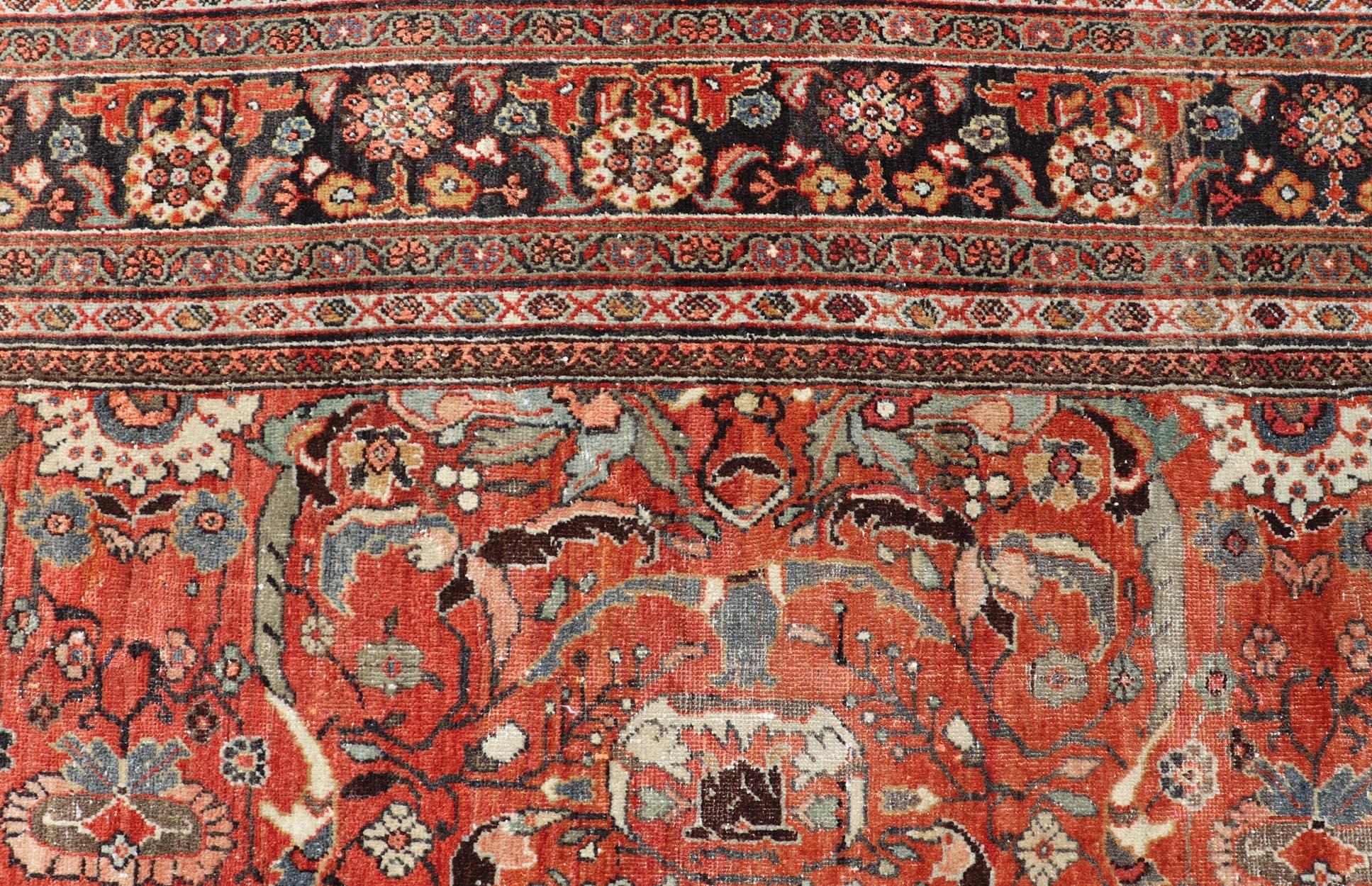 Alfombra Persa Antigua Sultanabad Rugs con Suelo Rojo y Diseño Allover 10'3 x 13'6 en Bueno estado para la venta en Atlanta, GA