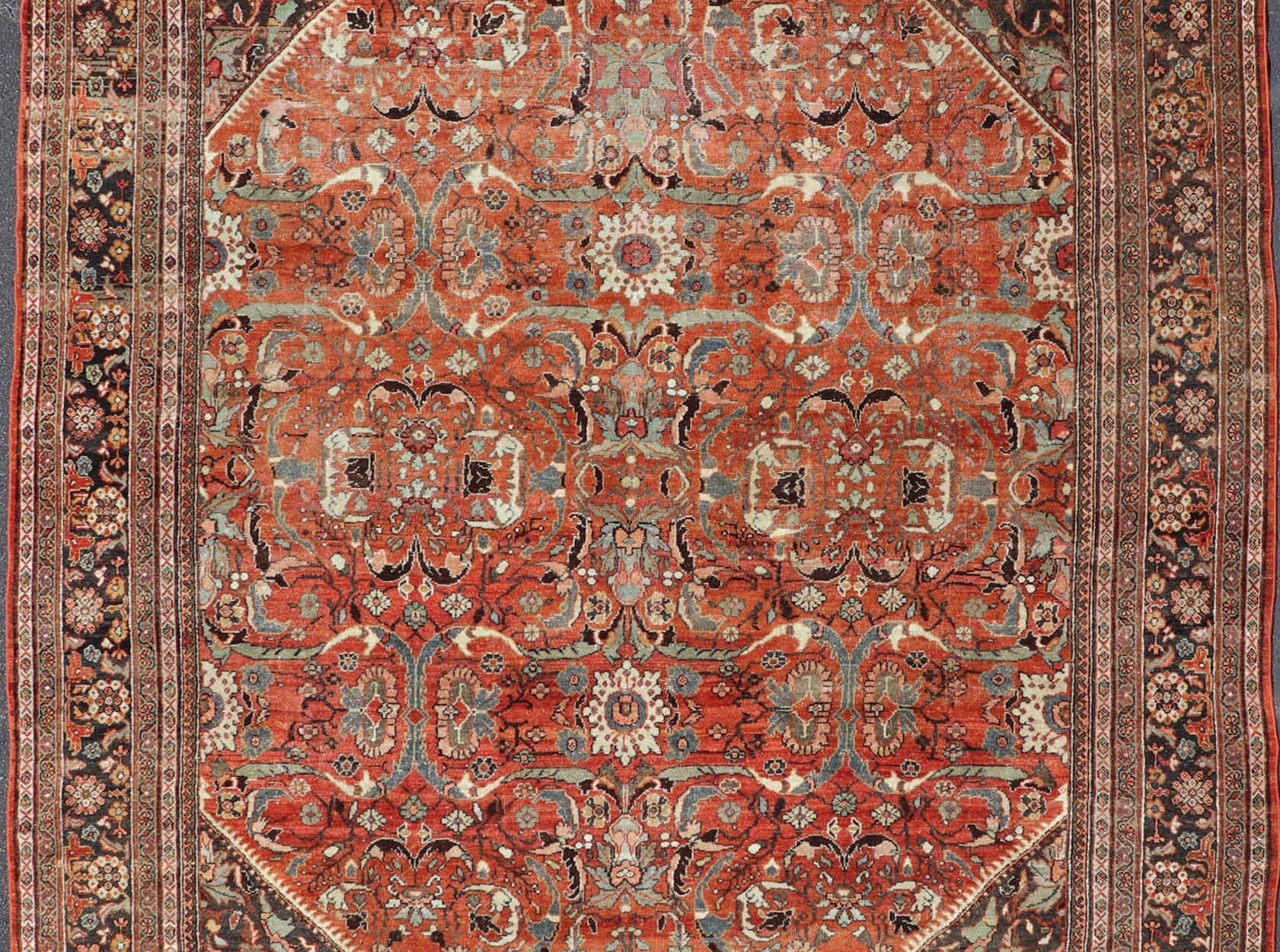 Alfombra Persa Antigua Sultanabad Rugs con Suelo Rojo y Diseño Allover 10'3 x 13'6 Lana en venta
