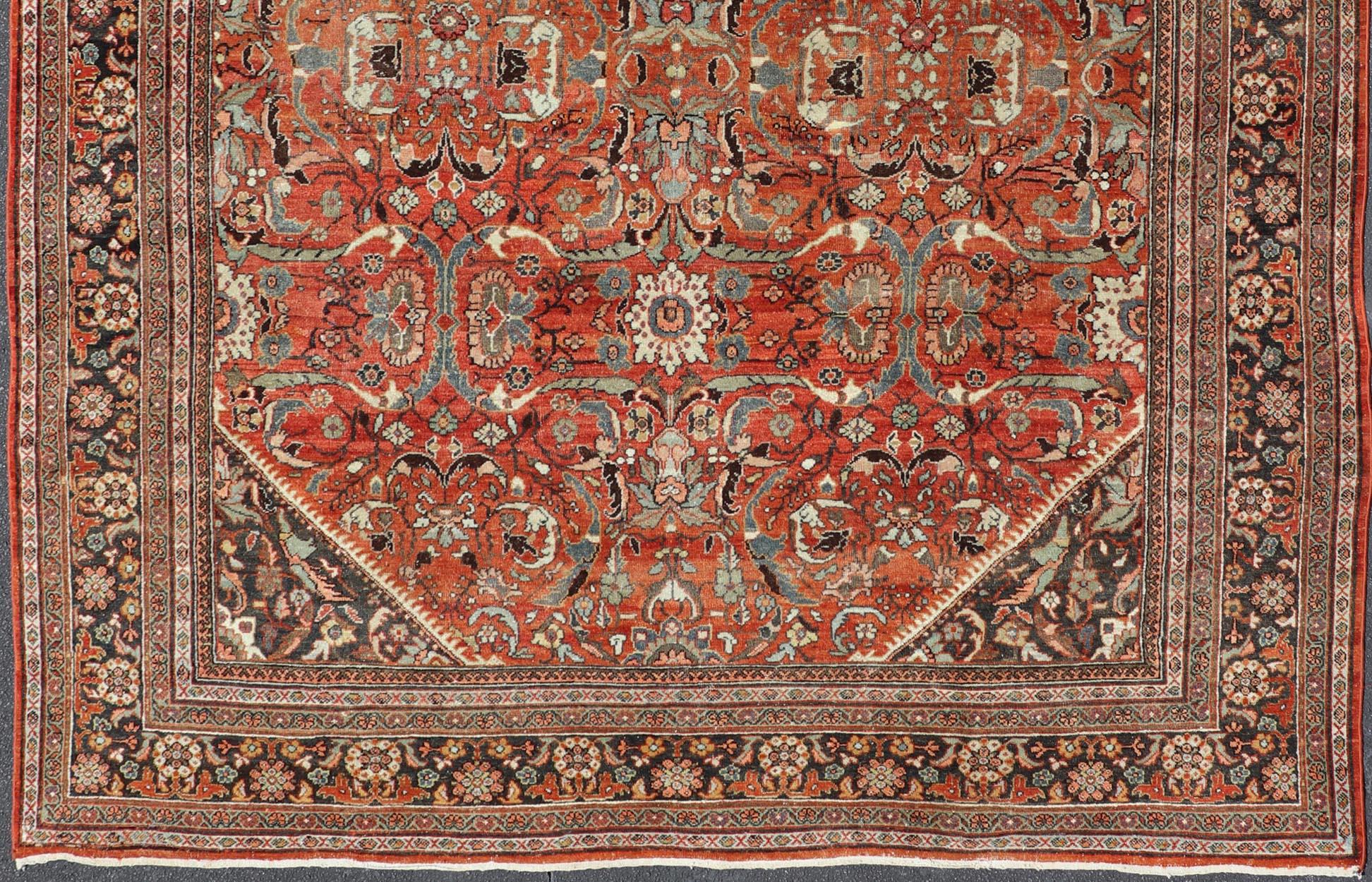 Alfombra Persa Antigua Sultanabad Rugs con Suelo Rojo y Diseño Allover 10'3 x 13'6 en venta 1