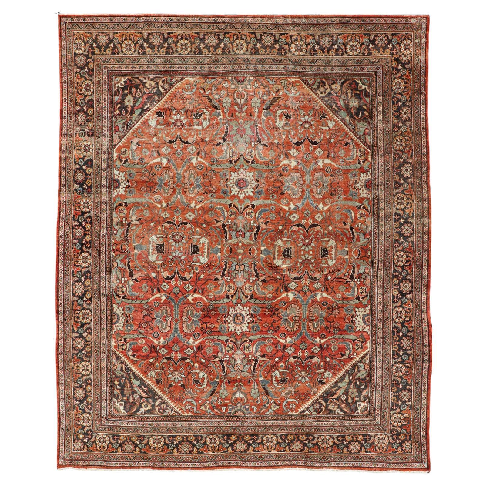 Alfombra Persa Antigua Sultanabad Rugs con Suelo Rojo y Diseño Allover 10'3 x 13'6 en venta
