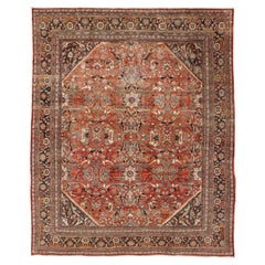 Alfombra Persa Antigua Sultanabad Rugs con Suelo Rojo y Diseño Allover 10'3 x 13'6