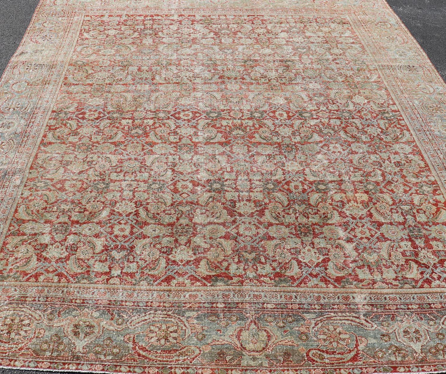 Antique Persian Sultanabad Rug with Refined Allover Pattern Soft Red 10'0 x 13'0 For Sale 5