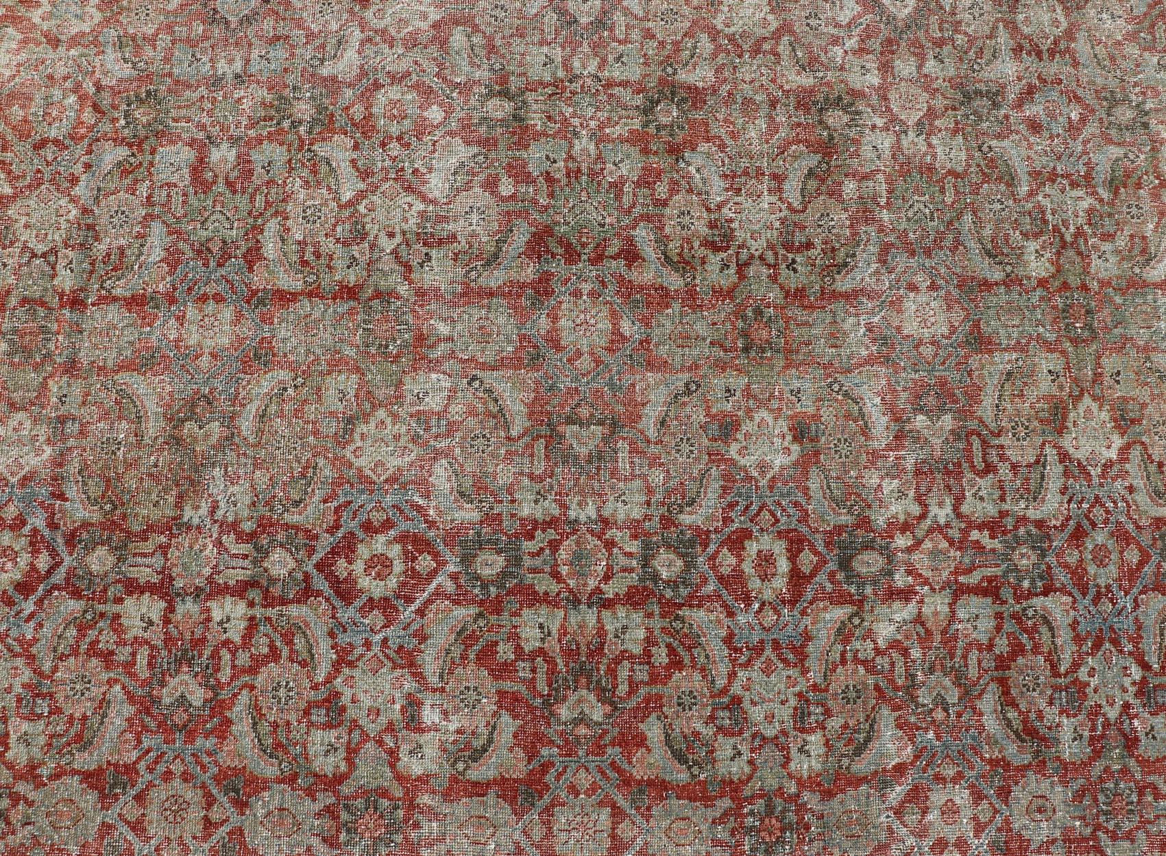 Measures: 10'0 x 13'0 
Antique Persian Sultanabad Rug with Refined Allover Pattern Soft Red 10'0 x 13'0. Keivan Woven Arts/ rug/PTA-200717, country of origin / type: Iran / Sultanabad - Mahal, circa 1920.

This distinguished Antique Persian