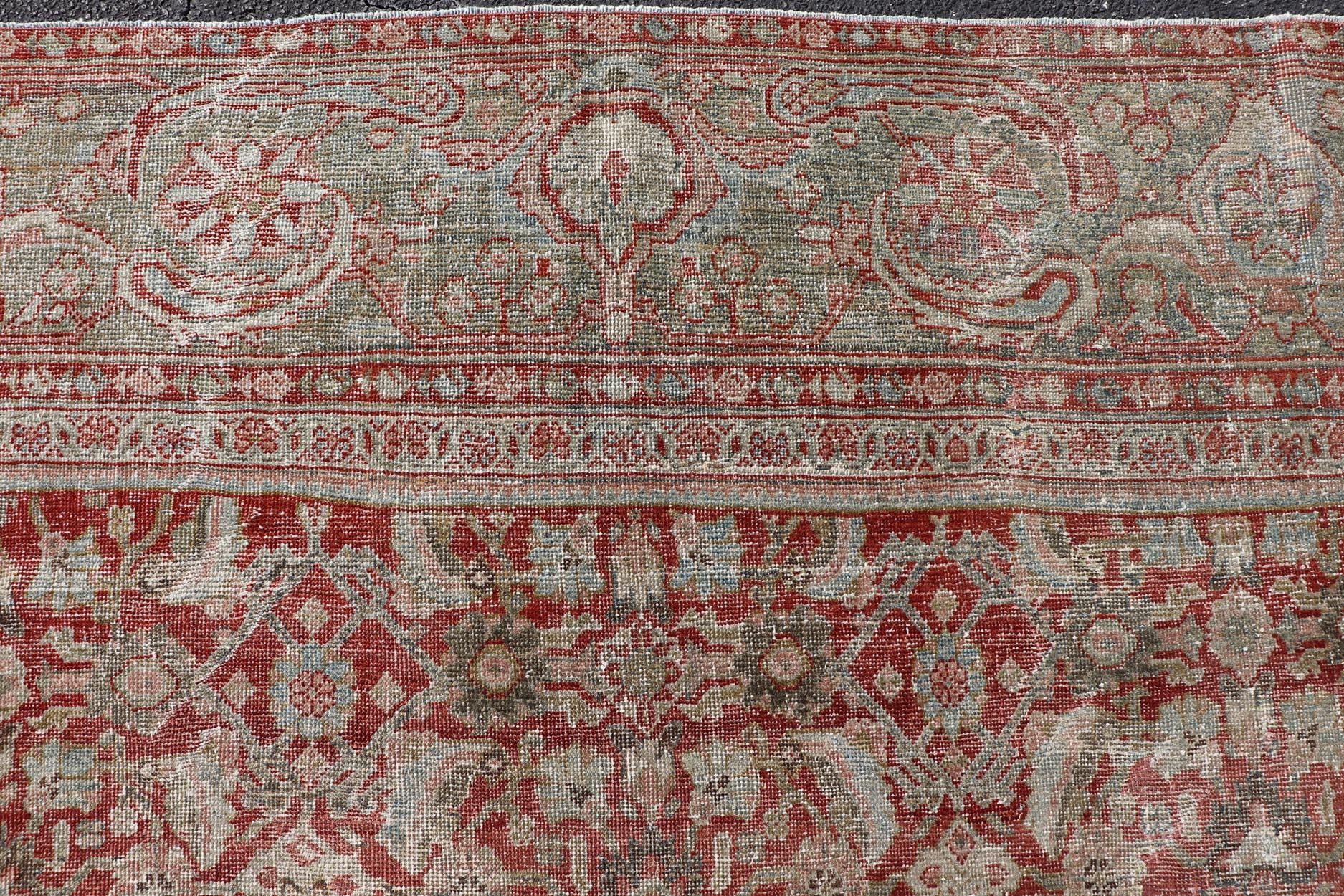 Hand-Knotted Antique Persian Sultanabad Rug with Refined Allover Pattern Soft Red 10'0 x 13'0 For Sale