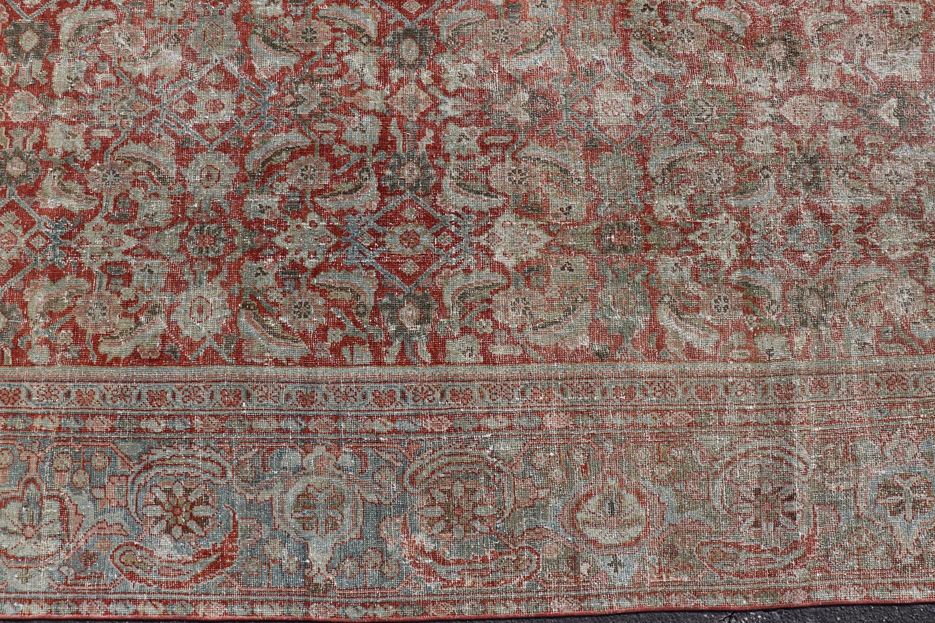 Antique Persian Sultanabad Rug with Refined Allover Pattern Soft Red 10'0 x 13'0 In Good Condition For Sale In Atlanta, GA