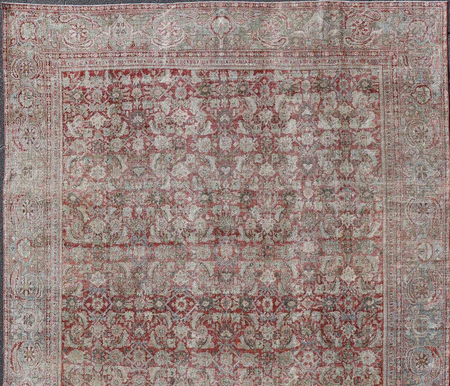 20th Century Antique Persian Sultanabad Rug with Refined Allover Pattern Soft Red 10'0 x 13'0 For Sale