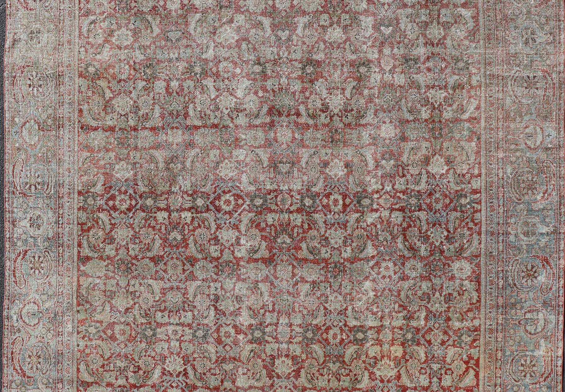 Wool Antique Persian Sultanabad Rug with Refined Allover Pattern Soft Red 10'0 x 13'0 For Sale