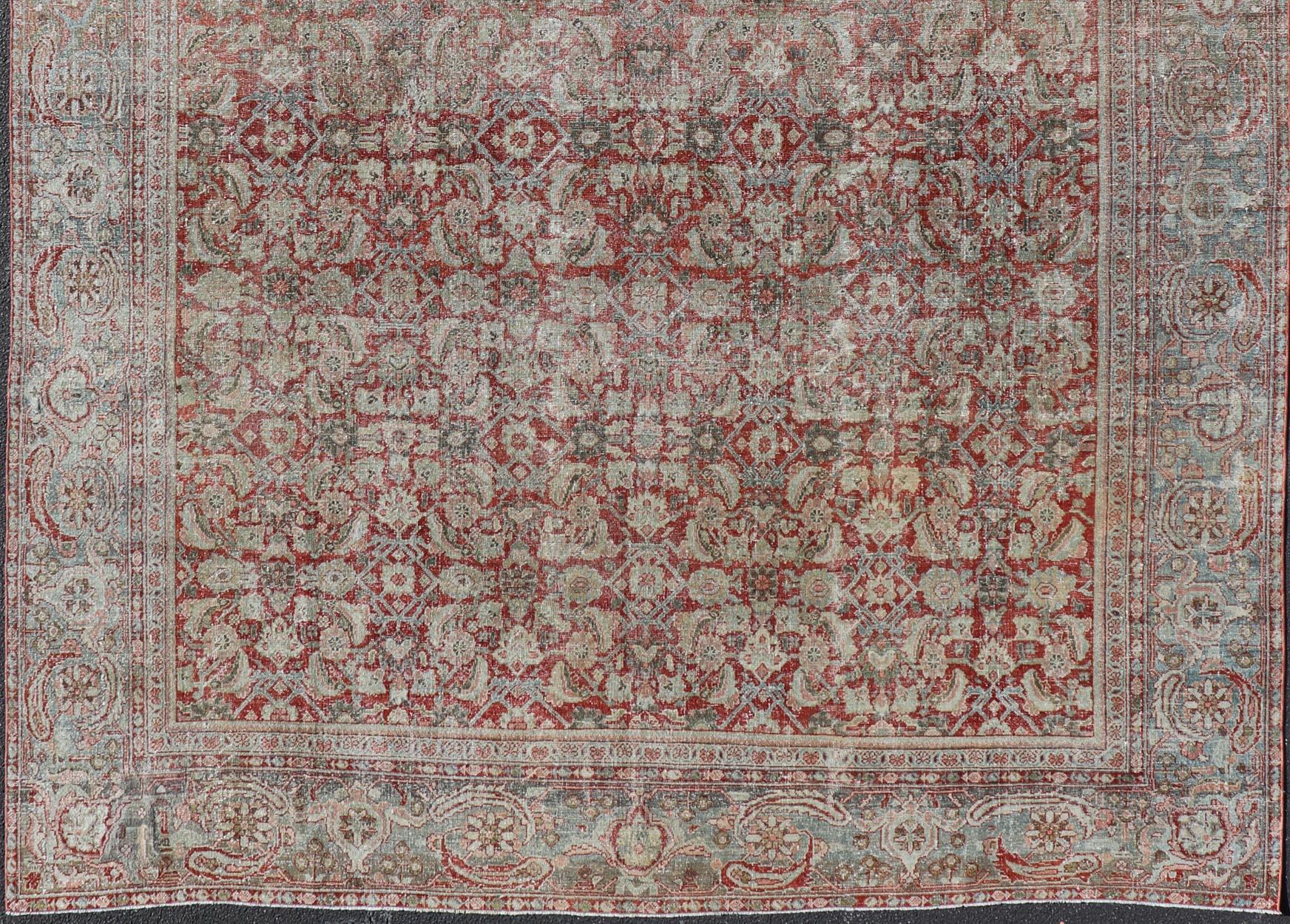 Antique Persian Sultanabad Rug with Refined Allover Pattern Soft Red 10'0 x 13'0 For Sale 1