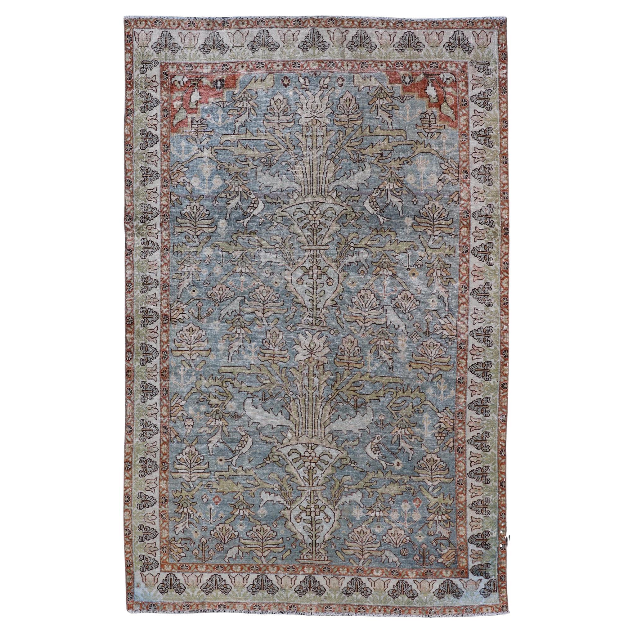 Antique Persian Sultanabad Rug with Soft Blue Palette  5'0 x 8'0