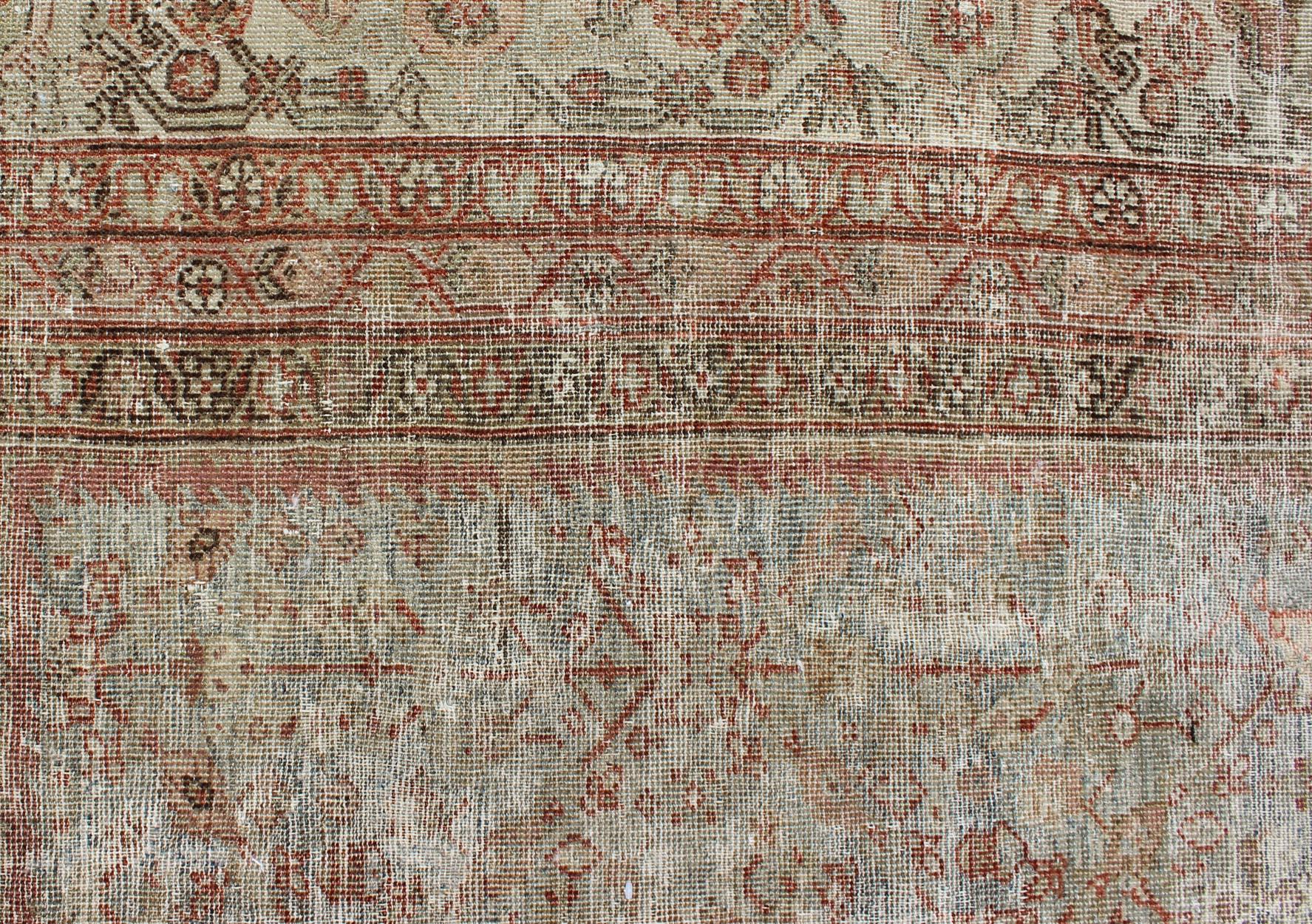 Antique Persian Distressed Sultanabad Rug with Subdued All-Over Design in Green 8