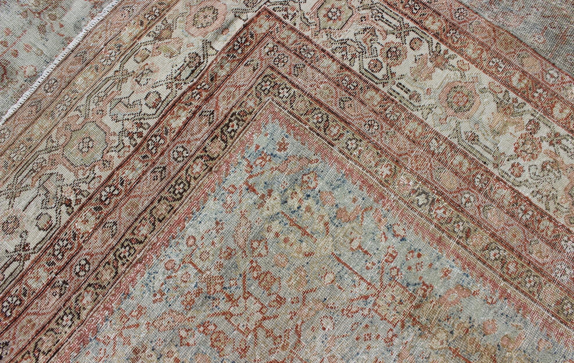 Antique Persian Distressed Sultanabad Rug with Subdued All-Over Design in Green 10