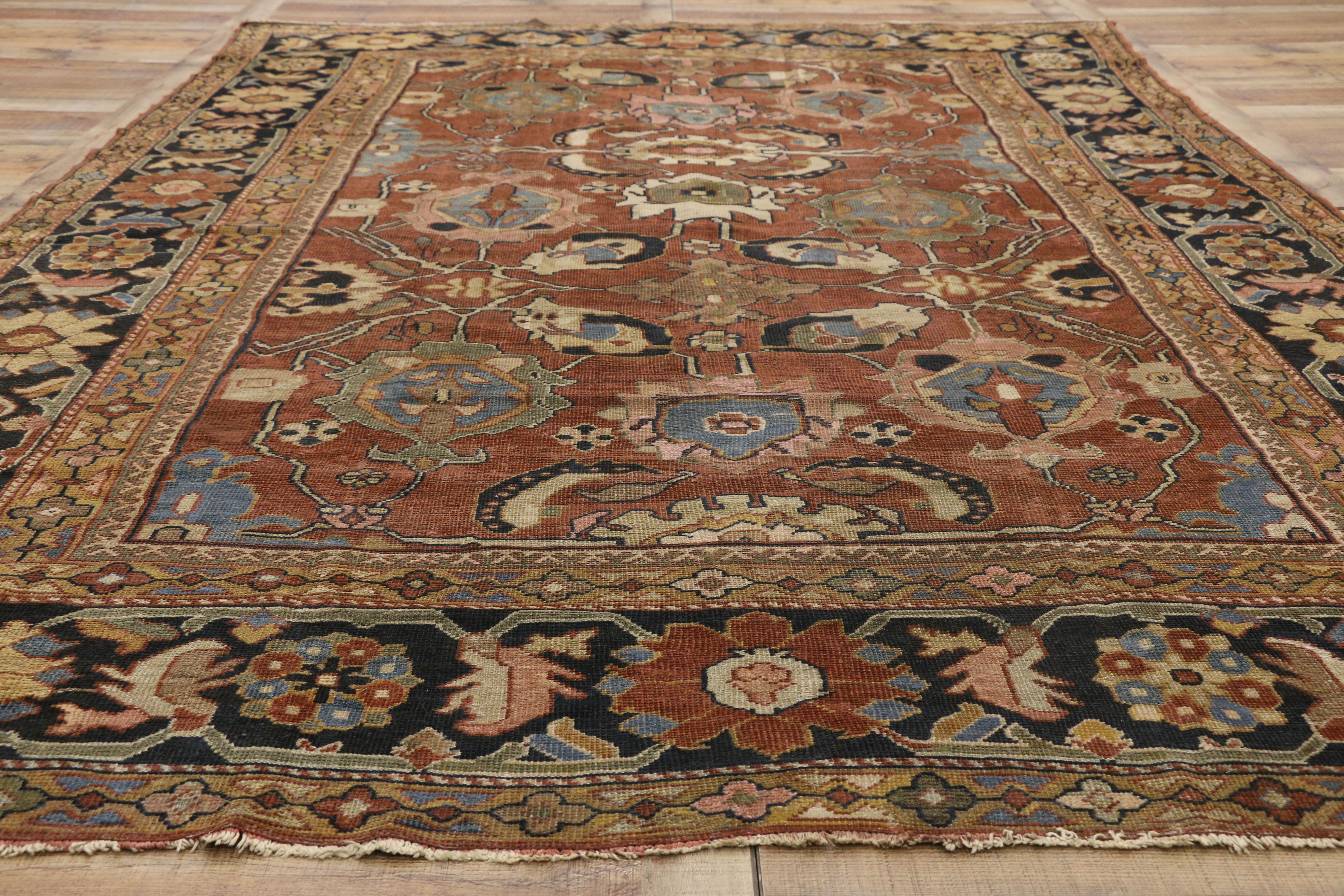 19th Century Antique Persian Sultanabad Rug with Arts & Crafts Style