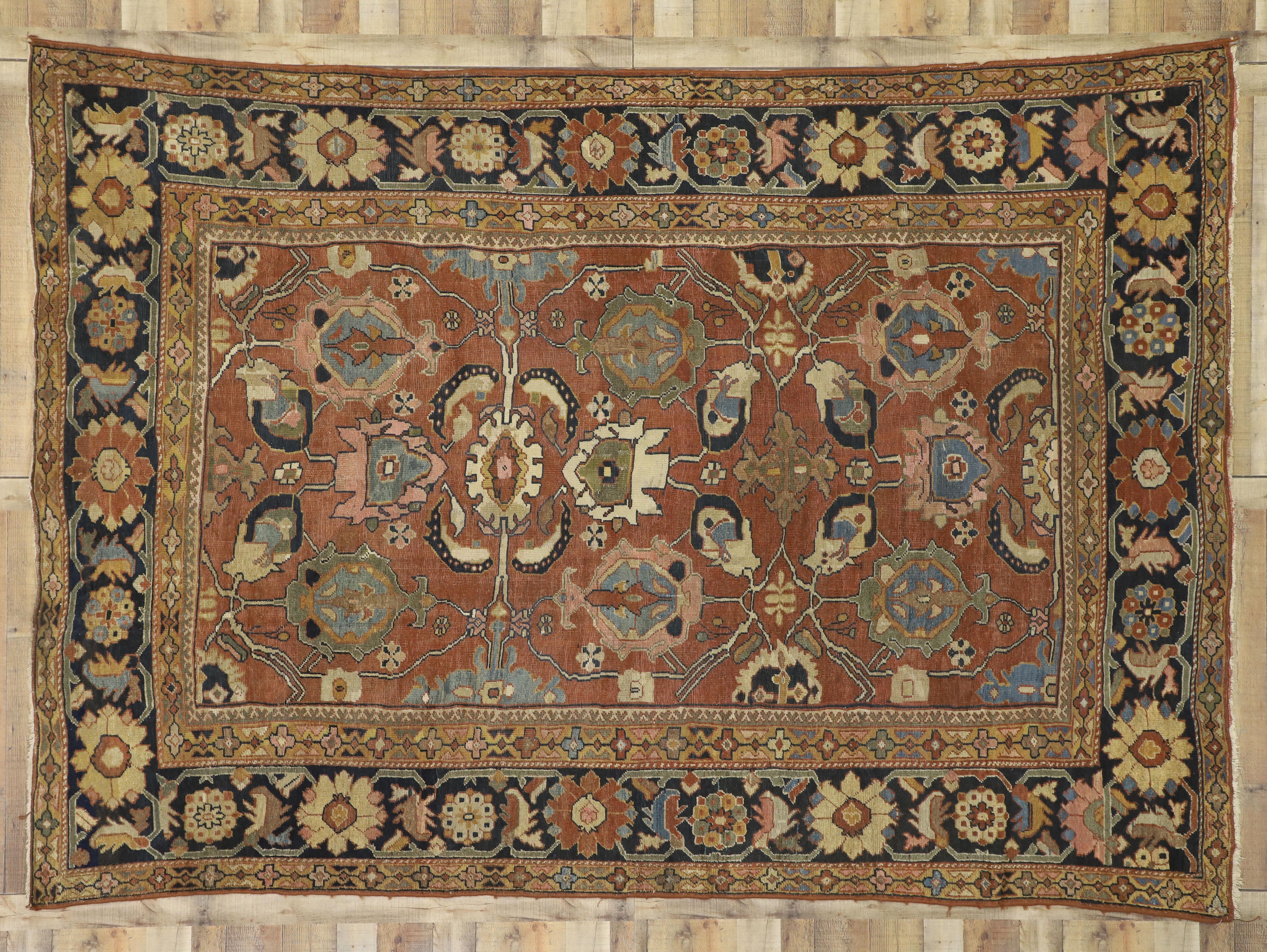 Wool Antique Persian Sultanabad Rug with Arts & Crafts Style