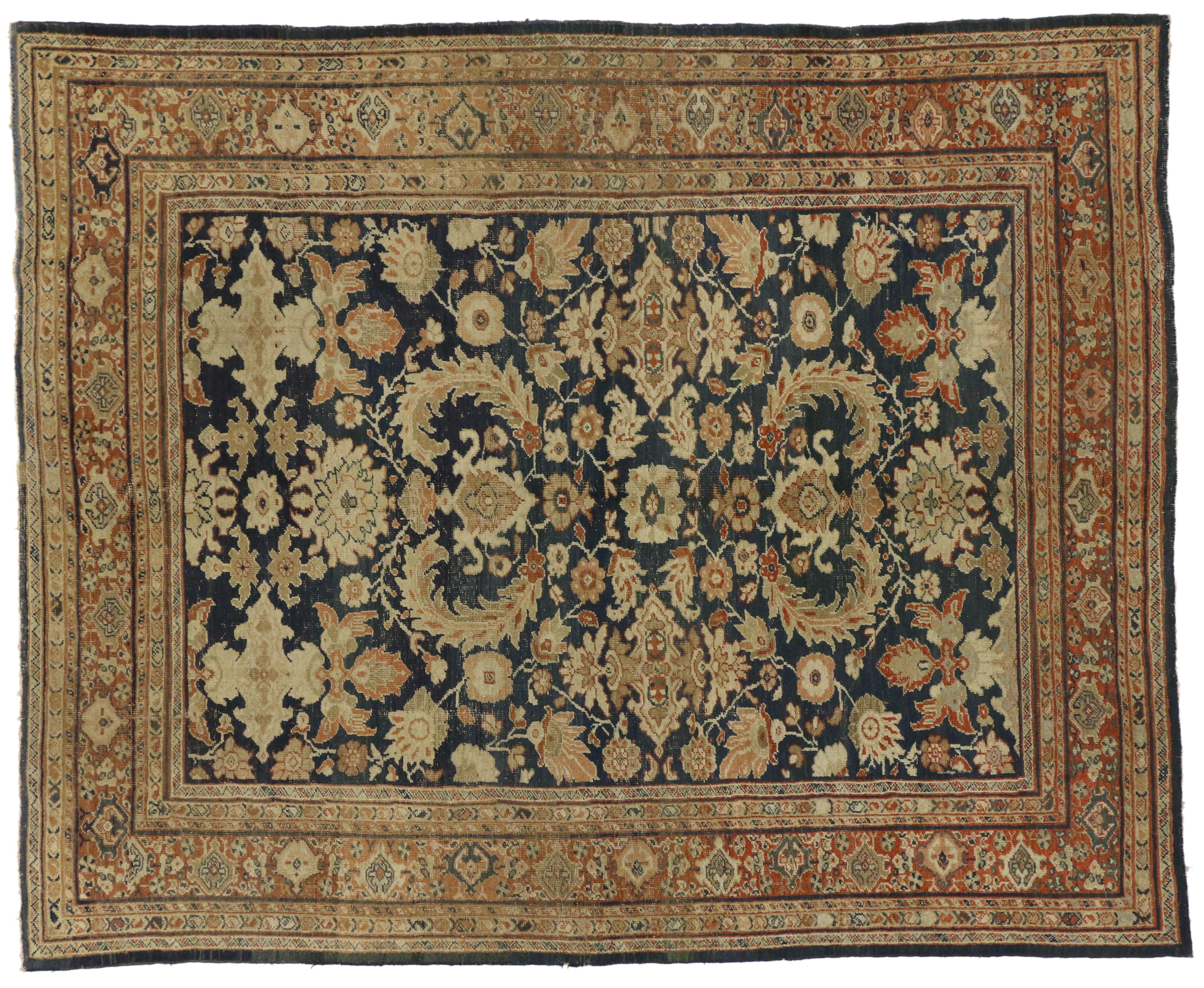 Distressed Antique Persian Sultanabad Rug with Traditional Modern Artisan Style In Good Condition For Sale In Dallas, TX