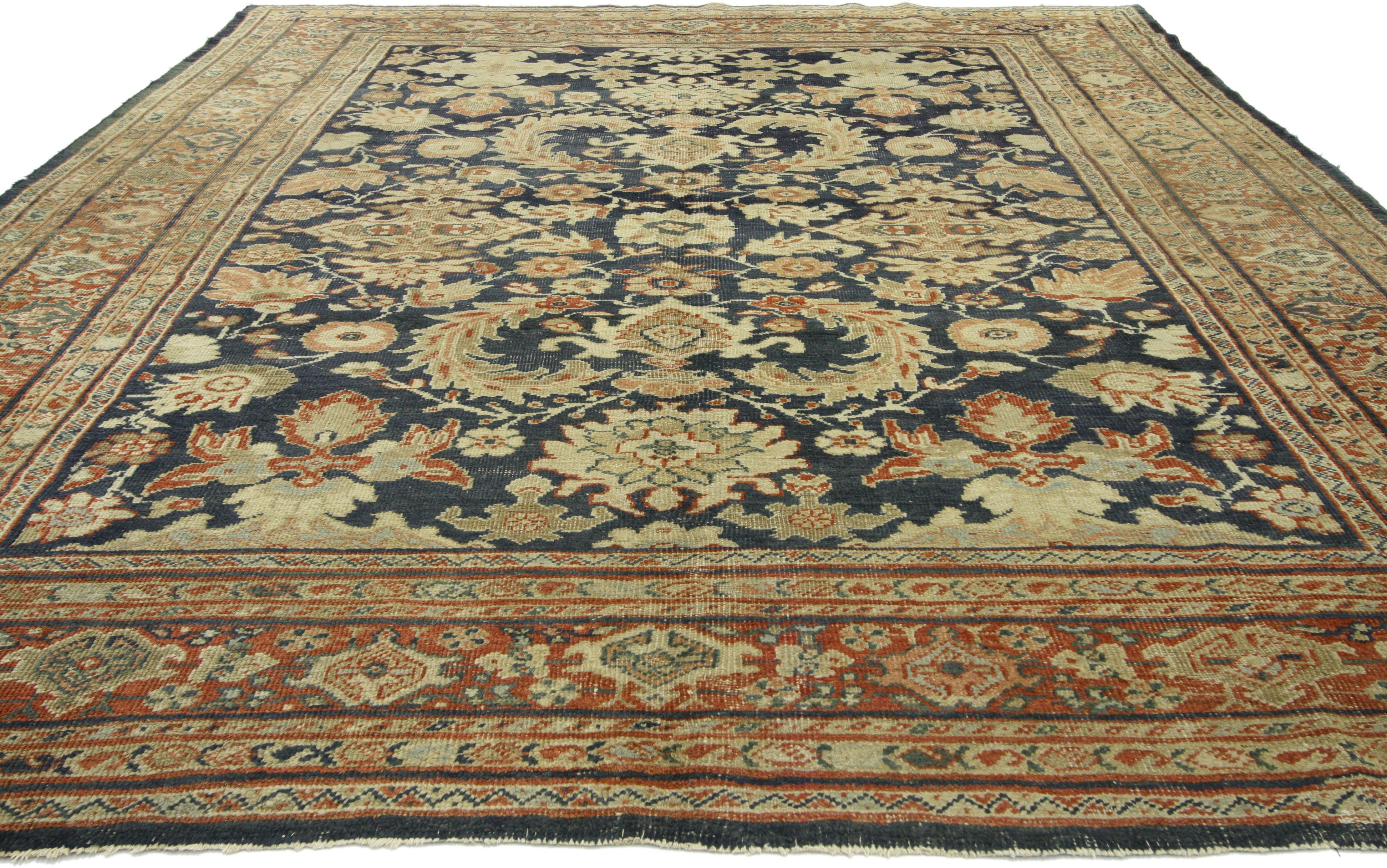 Wool Distressed Antique Persian Sultanabad Rug with Traditional Modern Artisan Style For Sale