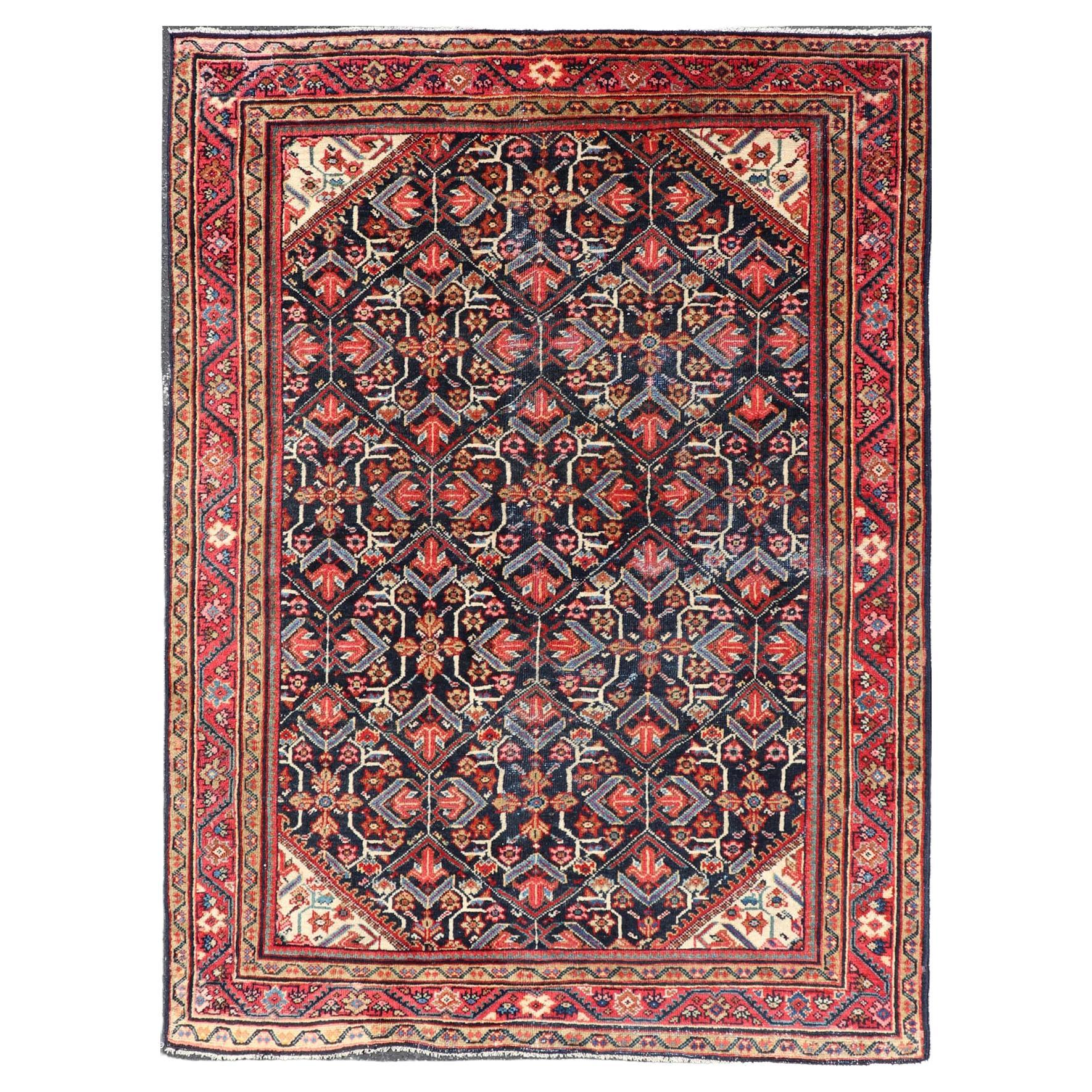 Antique Persian Sultanabad Rug with Vibrant Floral Motifs 4'9 x 6'10
