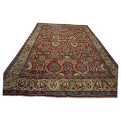 Antique Persian Sultanabad Wool 10x14 Teal, Rust, Ivory & Blue Handmade Area Rug