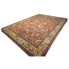 Antique Persian Sultanabad Wool 10x14 Teal, Rust, Ivory & Blue Handmade Area Rug