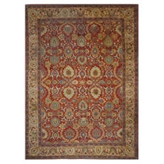 Antique Persian Sultanabad Wool 10x14 Teal, Rust, Ivory & Blue Handmade Area Rug