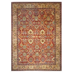 Antique Persian Sultanabad Wool 10x14 Teal, Rust, Ivory & Blue Handmade Area Rug