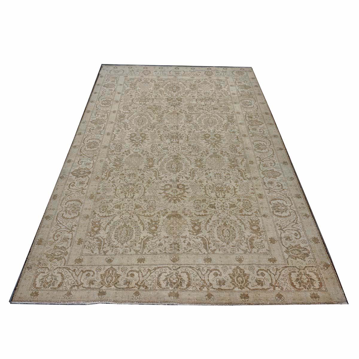 Antique Persian Sultanabad Wool 6 x 9 Grey, Ivory & Tan Handmade Area Rug (Handgeknüpft) im Angebot
