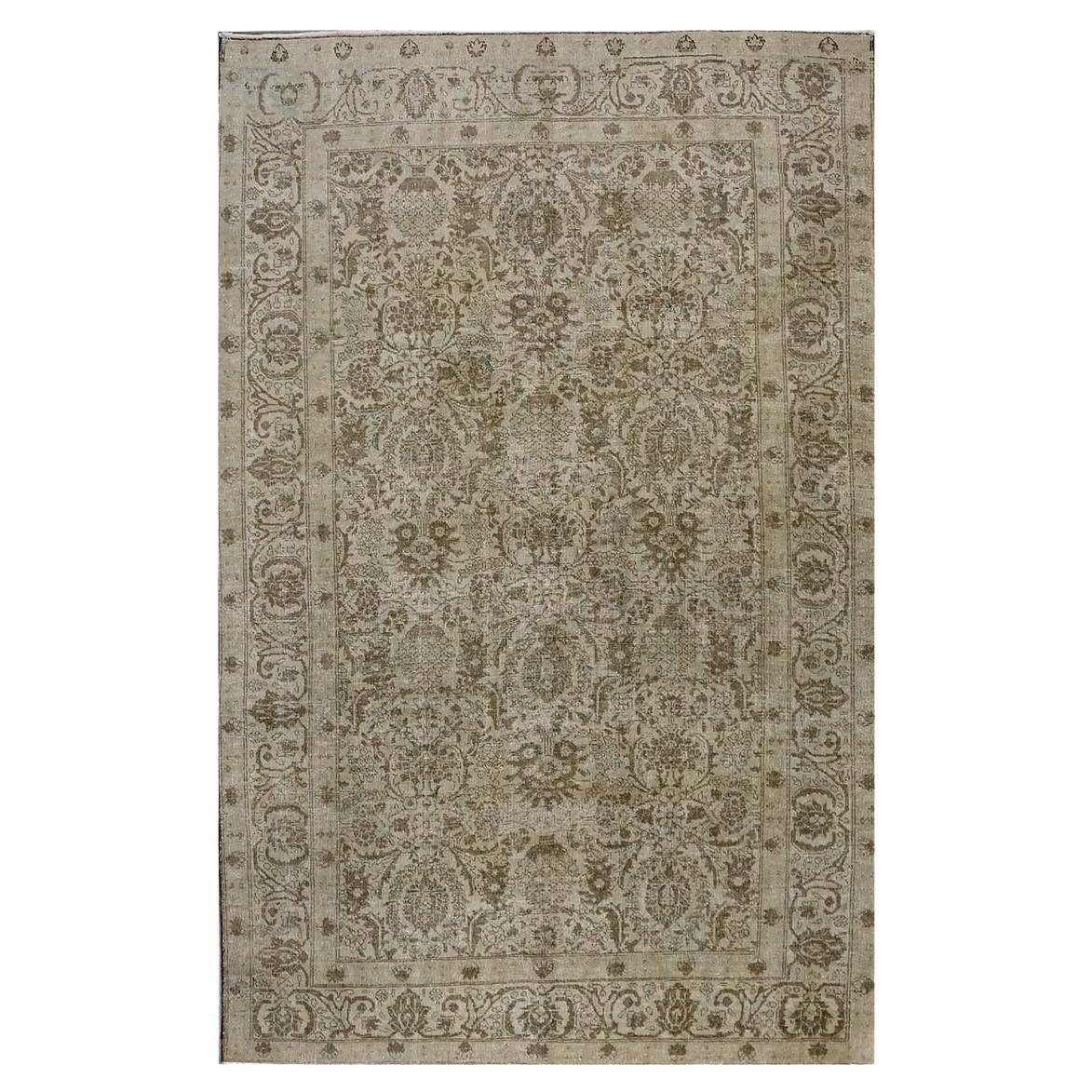Antique Persian Sultanabad Wool 6 x 9 Grey, Ivory & Tan Handmade Area Rug