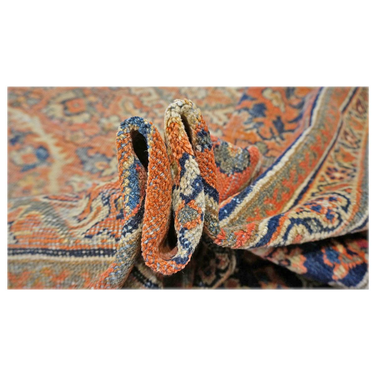 Antiker Afghane Sultanabad Masters Wolle 8 x 12 Marine, Orange, Rot & Elfenbein Handgemacht im Angebot 1