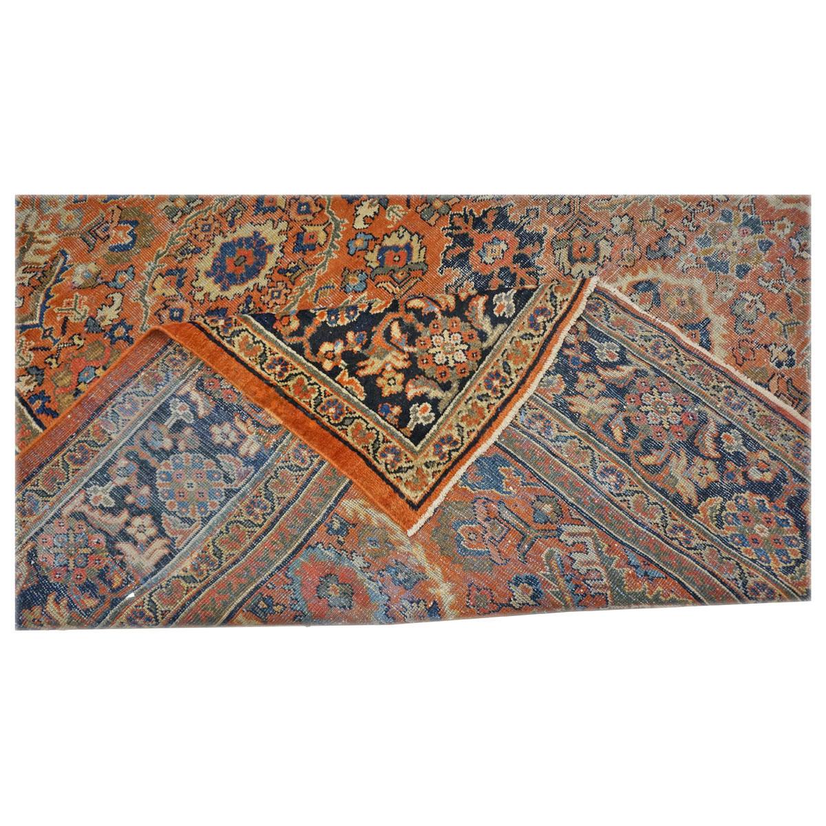 Antiker Afghane Sultanabad Masters Wolle 8 x 12 Marine, Orange, Rot & Elfenbein Handgemacht (Frühes 20. Jahrhundert) im Angebot