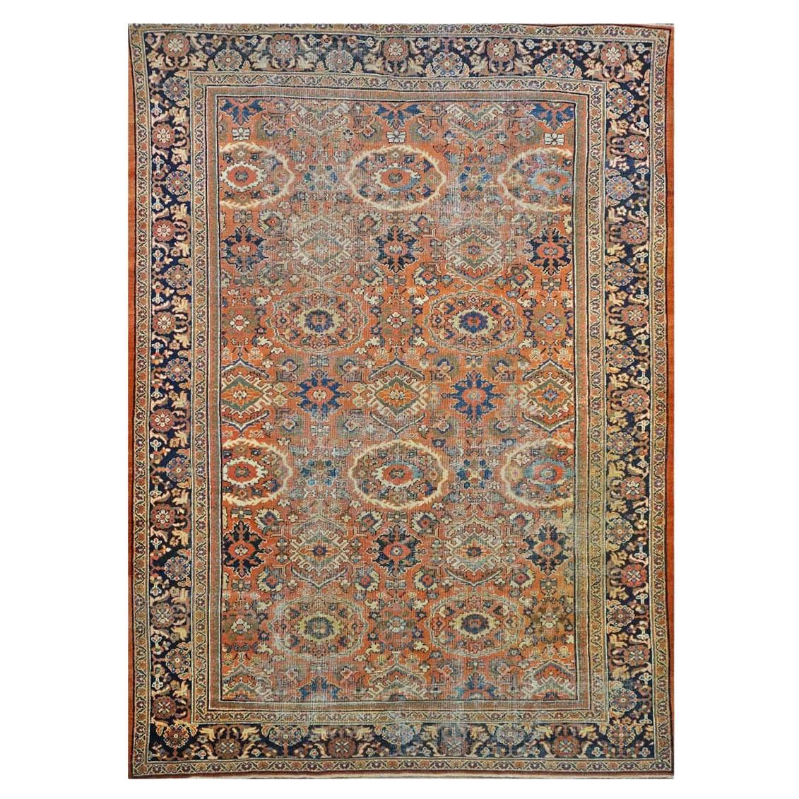 Antique Persian Sultanabad Wool 8 x 12 Rust Navy & Ivory Handmade